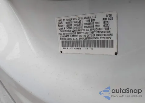 2009 Honda Odyssey Ex-L z USA, uszkodzony, nr VIN 5FNRL38769B011455